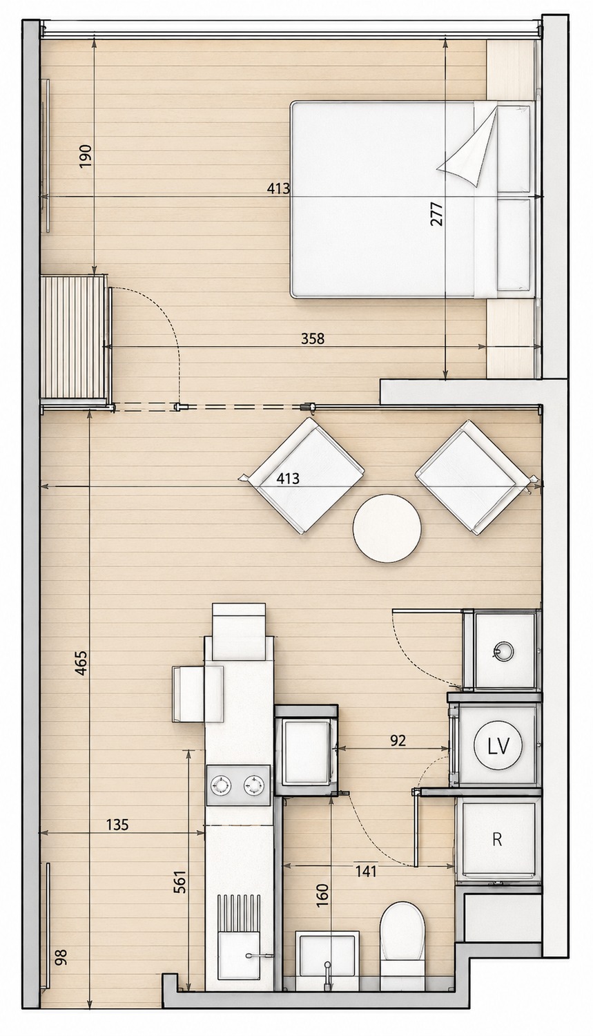 Plano amoblado del modelo B10 del Edificio Don Tomás